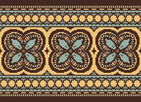 Cross Stitch Embroidery. Ethnic Patterns. Native Style. Traditional Design for texture, textile, fabric, clothing, Knitwear, print. Geometric Pixel Horizontal Seamless Vector. vector