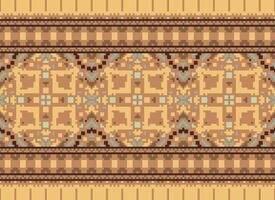 Cross Stitch Embroidery. Ethnic Patterns. Native Style. Traditional Design for texture, textile, fabric, clothing, Knitwear, print. Geometric Pixel Horizontal Seamless Vector. vector