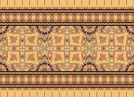 Cross Stitch Embroidery. Ethnic Patterns. Native Style. Traditional Design for texture, textile, fabric, clothing, Knitwear, print. Geometric Pixel Horizontal Seamless Vector. vector