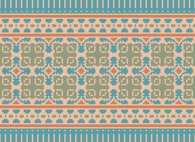 Cross Stitch Embroidery. Ethnic Patterns. Native Style. Traditional Design for texture, textile, fabric, clothing, Knitwear, print. Geometric Pixel Horizontal Seamless Vector. vector