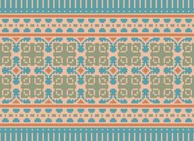 Cross Stitch Embroidery. Ethnic Patterns. Native Style. Traditional Design for texture, textile, fabric, clothing, Knitwear, print. Geometric Pixel Horizontal Seamless Vector. vector