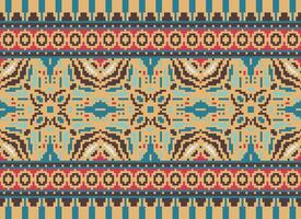 Cross Stitch Embroidery. Ethnic Patterns. Native Style. Traditional Design for texture, textile, fabric, clothing, Knitwear, print. Geometric Pixel Horizontal Seamless Vector. vector