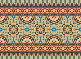 Cross Stitch Embroidery. Ethnic Patterns. Native Style. Traditional Design for texture, textile, fabric, clothing, Knitwear, print. Geometric Pixel Horizontal Seamless Vector. vector