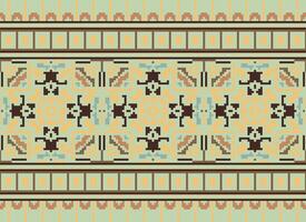 Cross Stitch Embroidery. Ethnic Patterns. Native Style. Traditional Design for texture, textile, fabric, clothing, Knitwear, print. Geometric Pixel Horizontal Seamless Vector. vector