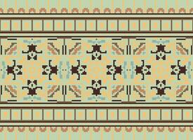 Cross Stitch Embroidery. Ethnic Patterns. Native Style. Traditional Design for texture, textile, fabric, clothing, Knitwear, print. Geometric Pixel Horizontal Seamless Vector. vector