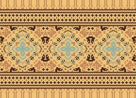 Cross Stitch Embroidery. Ethnic Patterns. Native Style. Traditional Design for texture, textile, fabric, clothing, Knitwear, print. Geometric Pixel Horizontal Seamless Vector. vector