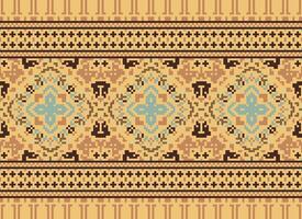 Cross Stitch Embroidery. Ethnic Patterns. Native Style. Traditional Design for texture, textile, fabric, clothing, Knitwear, print. Geometric Pixel Horizontal Seamless Vector. vector