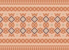 Cross Stitch Embroidery. Ethnic Patterns. Native Style. Traditional Design for texture, textile, fabric, clothing, Knitwear, print. Geometric Pixel Horizontal Seamless Vector. vector