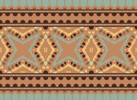 Cross Stitch Embroidery. Ethnic Patterns. Native Style. Traditional Design for texture, textile, fabric, clothing, Knitwear, print. Geometric Pixel Horizontal Seamless Vector. vector