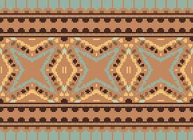 Cross Stitch Embroidery. Ethnic Patterns. Native Style. Traditional Design for texture, textile, fabric, clothing, Knitwear, print. Geometric Pixel Horizontal Seamless Vector. vector