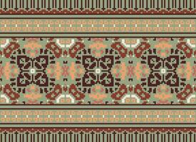 Cross Stitch Embroidery. Ethnic Patterns. Native Style. Traditional Design for texture, textile, fabric, clothing, Knitwear, print. Geometric Pixel Horizontal Seamless Vector. vector
