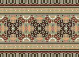 Cross Stitch Embroidery. Ethnic Patterns. Native Style. Traditional Design for texture, textile, fabric, clothing, Knitwear, print. Geometric Pixel Horizontal Seamless Vector. vector