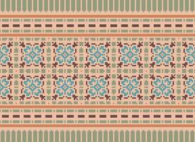 Cross Stitch Embroidery. Ethnic Patterns. Native Style. Traditional Design for texture, textile, fabric, clothing, Knitwear, print. Geometric Pixel Horizontal Seamless Vector. vector