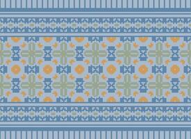 Cross Stitch Embroidery. Ethnic Patterns. Native Style. Traditional Design for texture, textile, fabric, clothing, Knitwear, print. Geometric Pixel Horizontal Seamless Vector. vector