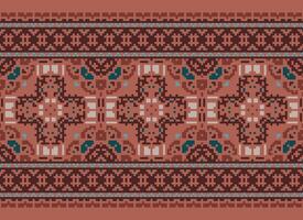 Cross Stitch Embroidery. Ethnic Patterns. Native Style. Traditional Design for texture, textile, fabric, clothing, Knitwear, print. Geometric Pixel Horizontal Seamless Vector. vector