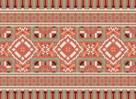 Cross Stitch Embroidery. Ethnic Patterns. Native Style. Traditional Design for texture, textile, fabric, clothing, Knitwear, print. Geometric Pixel Horizontal Seamless Vector. vector