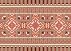 Cross Stitch Embroidery. Ethnic Patterns. Native Style. Traditional Design for texture, textile, fabric, clothing, Knitwear, print. Geometric Pixel Horizontal Seamless Vector. vector