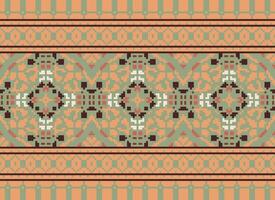 Cross Stitch Embroidery. Ethnic Patterns. Native Style. Traditional Design for texture, textile, fabric, clothing, Knitwear, print. Geometric Pixel Horizontal Seamless Vector. vector