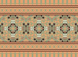 Cross Stitch Embroidery. Ethnic Patterns. Native Style. Traditional Design for texture, textile, fabric, clothing, Knitwear, print. Geometric Pixel Horizontal Seamless Vector. vector