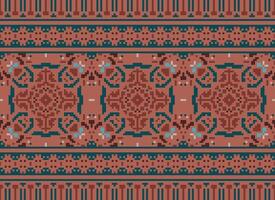 Cross Stitch Embroidery. Ethnic Patterns. Native Style. Traditional Design for texture, textile, fabric, clothing, Knitwear, print. Geometric Pixel Horizontal Seamless Vector. vector