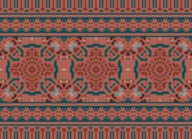 Cross Stitch Embroidery. Ethnic Patterns. Native Style. Traditional Design for texture, textile, fabric, clothing, Knitwear, print. Geometric Pixel Horizontal Seamless Vector. vector