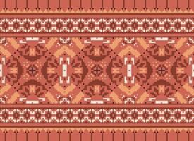 Cross Stitch Embroidery. Ethnic Patterns. Native Style. Traditional Design for texture, textile, fabric, clothing, Knitwear, print. Geometric Pixel Horizontal Seamless Vector. vector