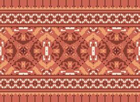 Cross Stitch Embroidery. Ethnic Patterns. Native Style. Traditional Design for texture, textile, fabric, clothing, Knitwear, print. Geometric Pixel Horizontal Seamless Vector. vector