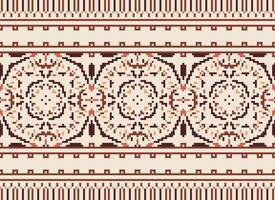 Cross Stitch Embroidery. Ethnic Patterns. Native Style. Traditional Design for texture, textile, fabric, clothing, Knitwear, print. Geometric Pixel Horizontal Seamless Vector. vector