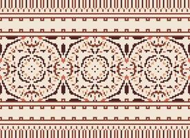 Cross Stitch Embroidery. Ethnic Patterns. Native Style. Traditional Design for texture, textile, fabric, clothing, Knitwear, print. Geometric Pixel Horizontal Seamless Vector. vector