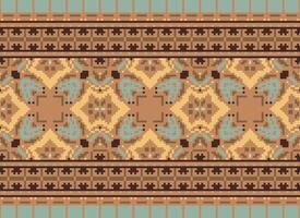 Cross Stitch Embroidery. Ethnic Patterns. Native Style. Traditional Design for texture, textile, fabric, clothing, Knitwear, print. Geometric Pixel Horizontal Seamless Vector. vector