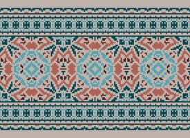 Cross Stitch Embroidery. Ethnic Patterns. Native Style. Traditional Design for texture, textile, fabric, clothing, Knitwear, print. Geometric Pixel Horizontal Seamless Vector. vector