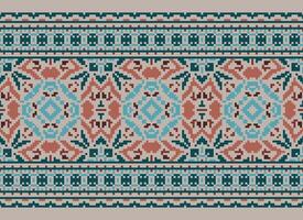 Cross Stitch Embroidery. Ethnic Patterns. Native Style. Traditional Design for texture, textile, fabric, clothing, Knitwear, print. Geometric Pixel Horizontal Seamless Vector. vector