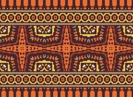 Cross Stitch Embroidery. Ethnic Patterns. Native Style. Traditional Design for texture, textile, fabric, clothing, Knitwear, print. Geometric Pixel Horizontal Seamless Vector. vector