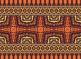 Cross Stitch Embroidery. Ethnic Patterns. Native Style. Traditional Design for texture, textile, fabric, clothing, Knitwear, print. Geometric Pixel Horizontal Seamless Vector. vector