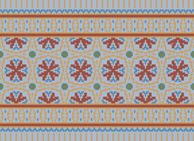 Cross Stitch Embroidery. Ethnic Patterns. Native Style. Traditional Design for texture, textile, fabric, clothing, Knitwear, print. Geometric Pixel Horizontal Seamless Vector. vector