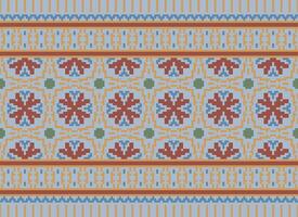 Cross Stitch Embroidery. Ethnic Patterns. Native Style. Traditional Design for texture, textile, fabric, clothing, Knitwear, print. Geometric Pixel Horizontal Seamless Vector. vector