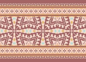 Cross Stitch Embroidery. Ethnic Patterns. Native Style. Traditional Design for texture, textile, fabric, clothing, Knitwear, print. Geometric Pixel Horizontal Seamless Vector. vector