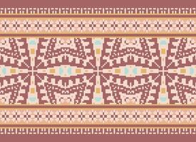 Cross Stitch Embroidery. Ethnic Patterns. Native Style. Traditional Design for texture, textile, fabric, clothing, Knitwear, print. Geometric Pixel Horizontal Seamless Vector. vector