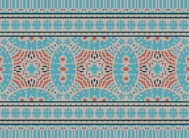 Cross Stitch Embroidery. Ethnic Patterns. Native Style. Traditional Design for texture, textile, fabric, clothing, Knitwear, print. Geometric Pixel Horizontal Seamless Vector. vector