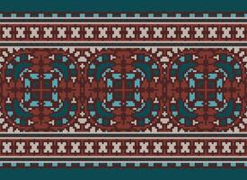 Cross Stitch Embroidery. Ethnic Patterns. Native Style. Traditional Design for texture, textile, fabric, clothing, Knitwear, print. Geometric Pixel Horizontal Seamless Vector. vector