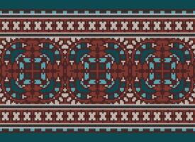 Cross Stitch Embroidery. Ethnic Patterns. Native Style. Traditional Design for texture, textile, fabric, clothing, Knitwear, print. Geometric Pixel Horizontal Seamless Vector. vector