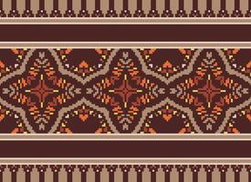 Cross Stitch Embroidery. Ethnic Patterns. Native Style. Traditional Design for texture, textile, fabric, clothing, Knitwear, print. Geometric Pixel Horizontal Seamless Vector. vector
