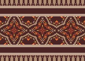 Cross Stitch Embroidery. Ethnic Patterns. Native Style. Traditional Design for texture, textile, fabric, clothing, Knitwear, print. Geometric Pixel Horizontal Seamless Vector. vector