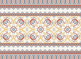 Cross Stitch Embroidery. Ethnic Patterns. Native Style. Traditional Design for texture, textile, fabric, clothing, Knitwear, print. Geometric Pixel Horizontal Seamless Vector. vector
