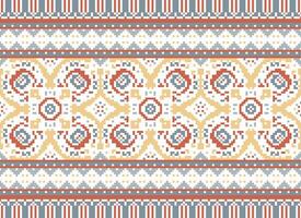 Cross Stitch Embroidery. Ethnic Patterns. Native Style. Traditional Design for texture, textile, fabric, clothing, Knitwear, print. Geometric Pixel Horizontal Seamless Vector. vector