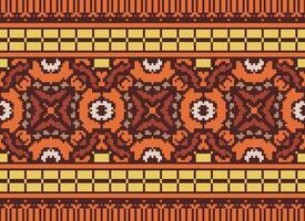 Cross Stitch Embroidery. Ethnic Patterns. Native Style. Traditional Design for texture, textile, fabric, clothing, Knitwear, print. Geometric Pixel Horizontal Seamless Vector. vector
