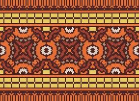 Cross Stitch Embroidery. Ethnic Patterns. Native Style. Traditional Design for texture, textile, fabric, clothing, Knitwear, print. Geometric Pixel Horizontal Seamless Vector. vector