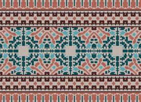 Cross Stitch Embroidery. Ethnic Patterns. Native Style. Traditional Design for texture, textile, fabric, clothing, Knitwear, print. Geometric Pixel Horizontal Seamless Vector. vector