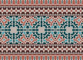 Cross Stitch Embroidery. Ethnic Patterns. Native Style. Traditional Design for texture, textile, fabric, clothing, Knitwear, print. Geometric Pixel Horizontal Seamless Vector. vector