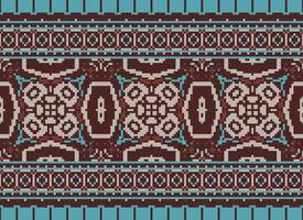 Cross Stitch Embroidery. Ethnic Patterns. Native Style. Traditional Design for texture, textile, fabric, clothing, Knitwear, print. Geometric Pixel Horizontal Seamless Vector. vector